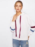 Romwe Drop Shoulder Velvet Detail Hoodie