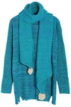 Romwe Basic Jumper With Scarf-green