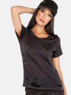 Romwe Distressed Short Sleeve Tee Black