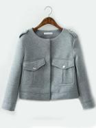 Romwe Round Neck Pockets Grey Coat