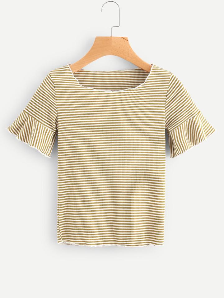 Romwe Fluted Sleeve Striped Tee