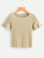Romwe Fluted Sleeve Striped Tee