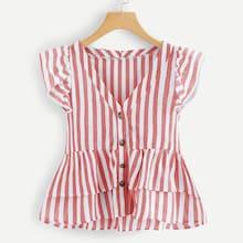 Romwe Plus Tiered Layer Hem Striped Blouse