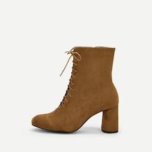 Romwe Plain Lace-up Side Zipper Chunky Boots