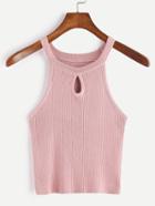 Romwe Pink Keyhole Front Ribbed Cami Top
