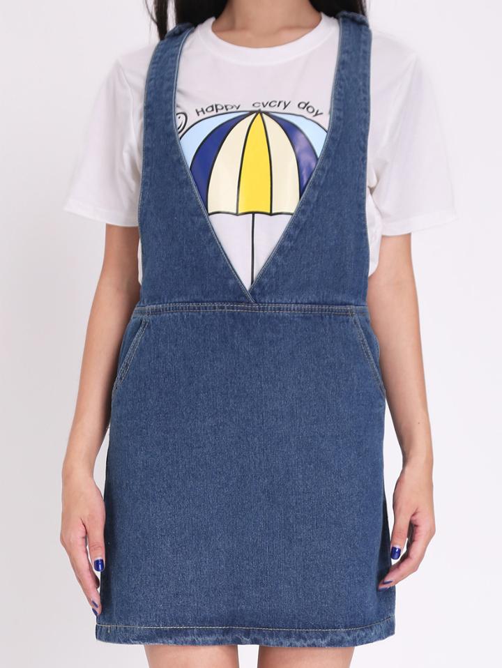 Romwe V Neck Denim Dress