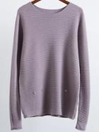 Romwe Purple Ribbed Button Detail Sweater