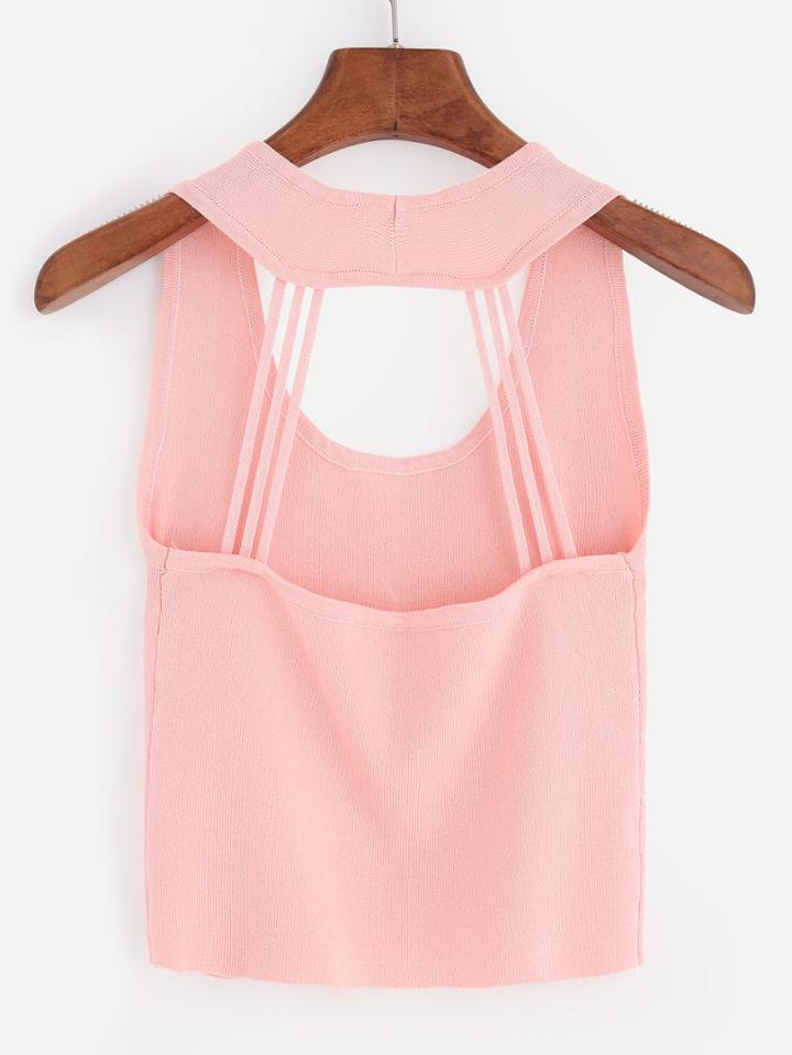 Romwe Pink Cut Out Back Knit Vest