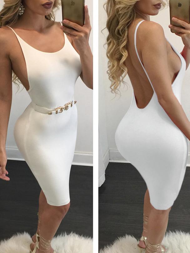 Romwe White Backless Cami Sheath Dress