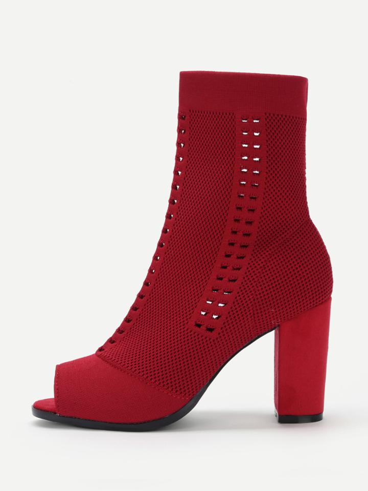 Romwe Cut Out Detail Peep Toe Block Heeled Boots