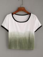 Romwe Green Ombre Contrast Trim T-shirt