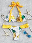 Romwe Pineapple Print Contrast Ruffle Detail Bikini Set