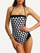 Romwe Ccontrast Geometric Print Halter One-piece Swimwear