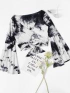 Romwe Fluted Sleeve Water Color Cross Bow Tie Tee