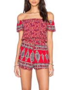 Romwe Off The Shoulder Print Romper With Drawstring