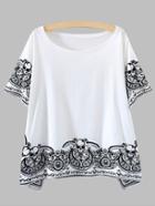 Romwe White Skull Print Dolman Sleeve T-shirt