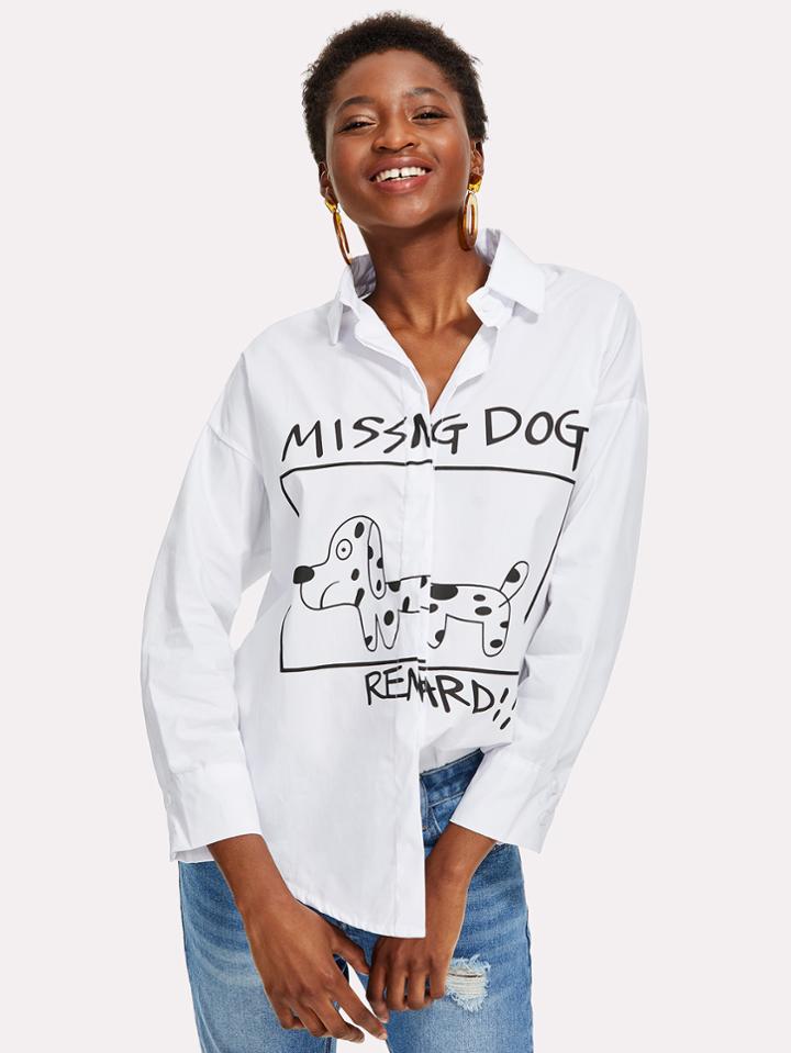 Romwe Puppy Print Shirt