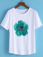 Romwe Clover Print White T-shirt