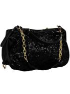 Romwe Black Zipper Sequined Chain Bag