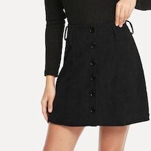 Romwe Button Front Corduroy Skirt