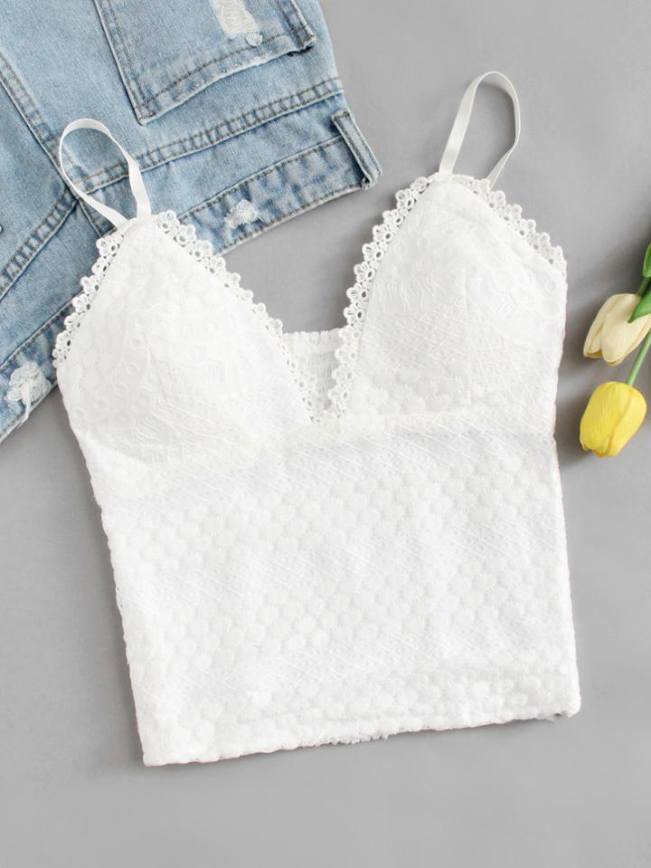 Romwe Lace Pleated Back Cami Top