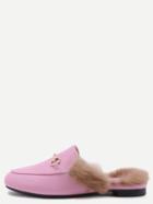Romwe Pink Faux Leather Fur Lined Slippers