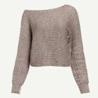 Romwe Asymmetrical Shoulder Flecked Sweater