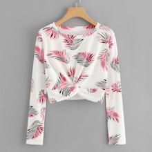 Romwe Twist Front Printed Crop Tee