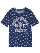 Romwe Floral Letters Print Royal Blue T-shirt