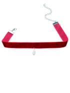 Romwe Red Faux Teardrop Pearl Pendant Velvet Choker