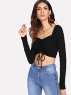 Romwe Drawstring Detail Crop Ribbed Tee