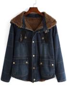 Romwe Hooded Zipper Pockets Denim Coat