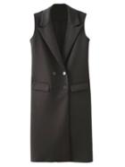 Romwe Black Pockets Buttons Lapel Long Design Vest