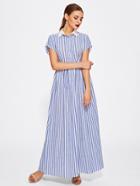 Romwe Half Placket Striped Smock Shirt Dress