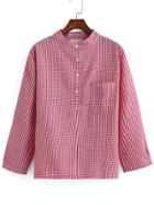 Romwe With Pocket Gingham Red Blouse
