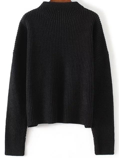 Romwe Black Crew Neck Drop Shoulder Knitwear