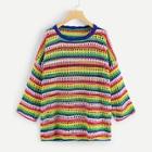 Romwe Plus Cut Out Color Block Sweater