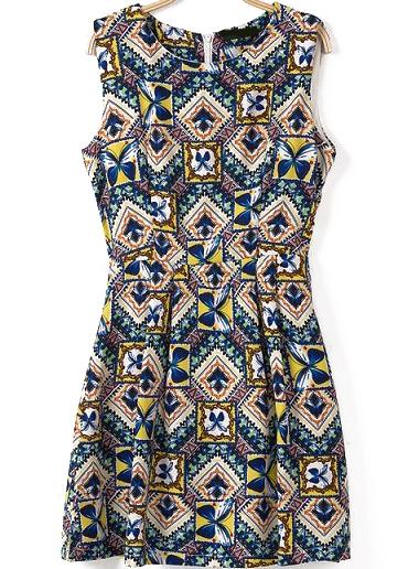 Romwe With Zipper Geometric Print Blue Dress