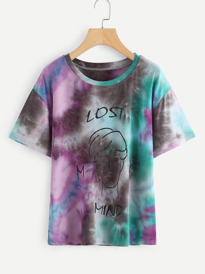 Romwe Tie Dye Graphic Print Top