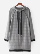 Romwe Raglan Sleeve Plaid Hooded Dress