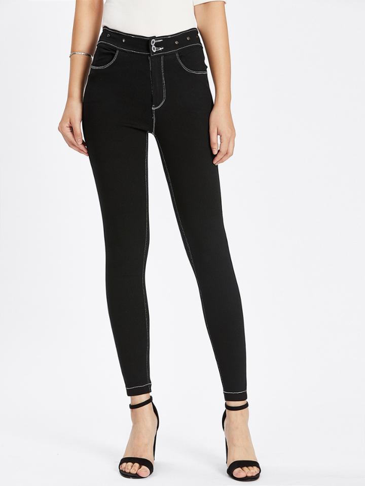 Romwe Stitch Detail Skinny Jeans