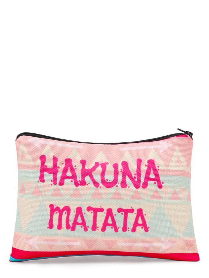 Romwe Geometric & Letter Print Cosmetic Bag