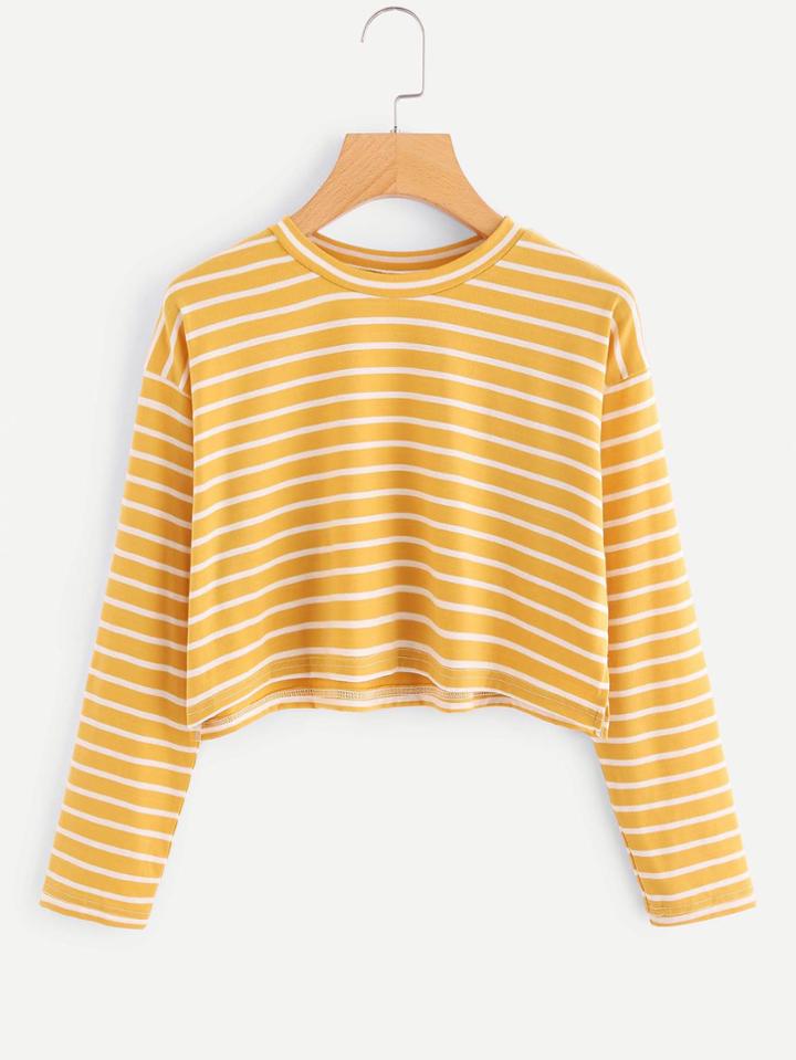 Romwe Contrast Trim Striped Tee