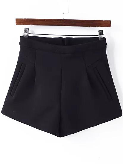 Romwe High Waist A-line Black Shorts