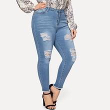 Romwe Plus Ladder Distressed Jeans