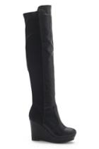 Romwe Black Wedge Heel Thigh Boots