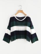 Romwe Contrast Wide Striped Knit Sweater