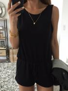 Romwe Scoop Back Elastic Waist Romper - Black