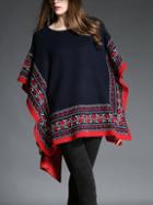 Romwe Vintage Print Poncho Sweater