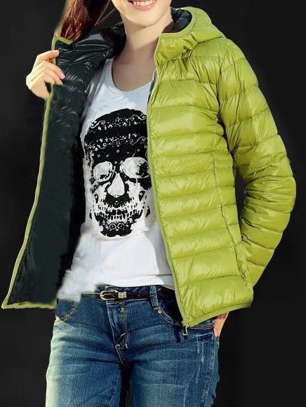 Romwe Hooded Zipper Slim Green Coat